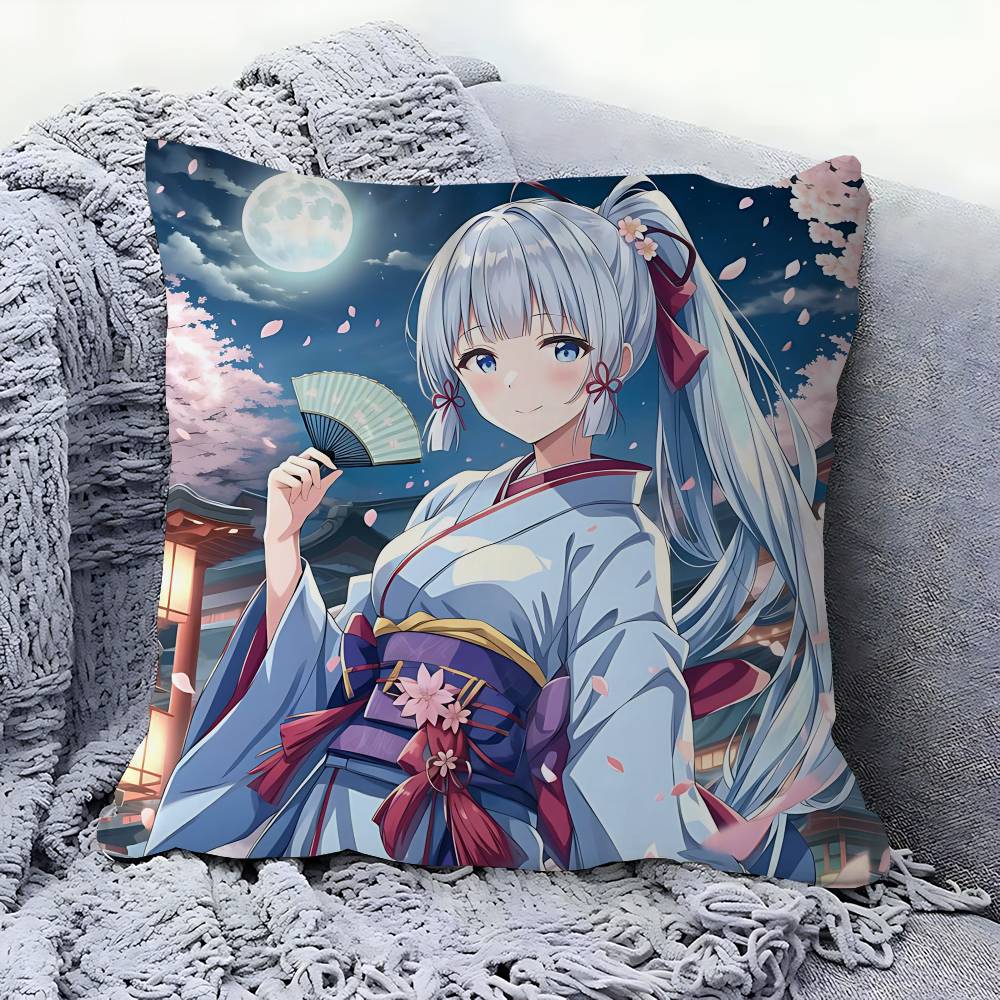 GAME Characters Kamisato Ayaka Pillow Cover For Bedroom Room And Living Room Sofa Decorative Cushion Cover