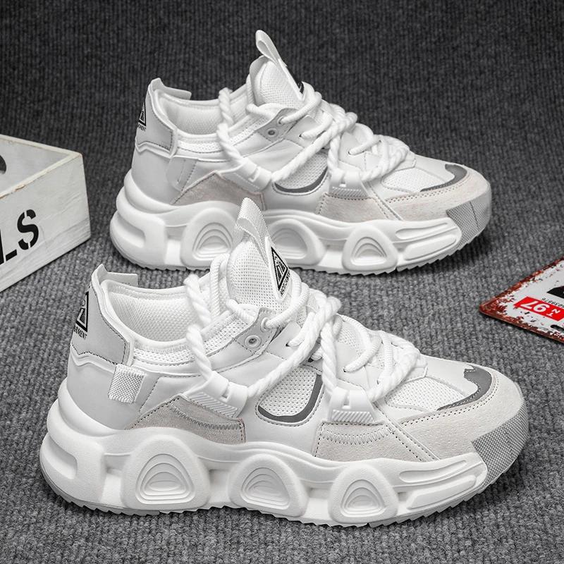 Chunky Sneaker Men Designer Distressed Sport Shoes Fashion Casual Leather Fabric Breathable Height Increased Flat Platform Shoes