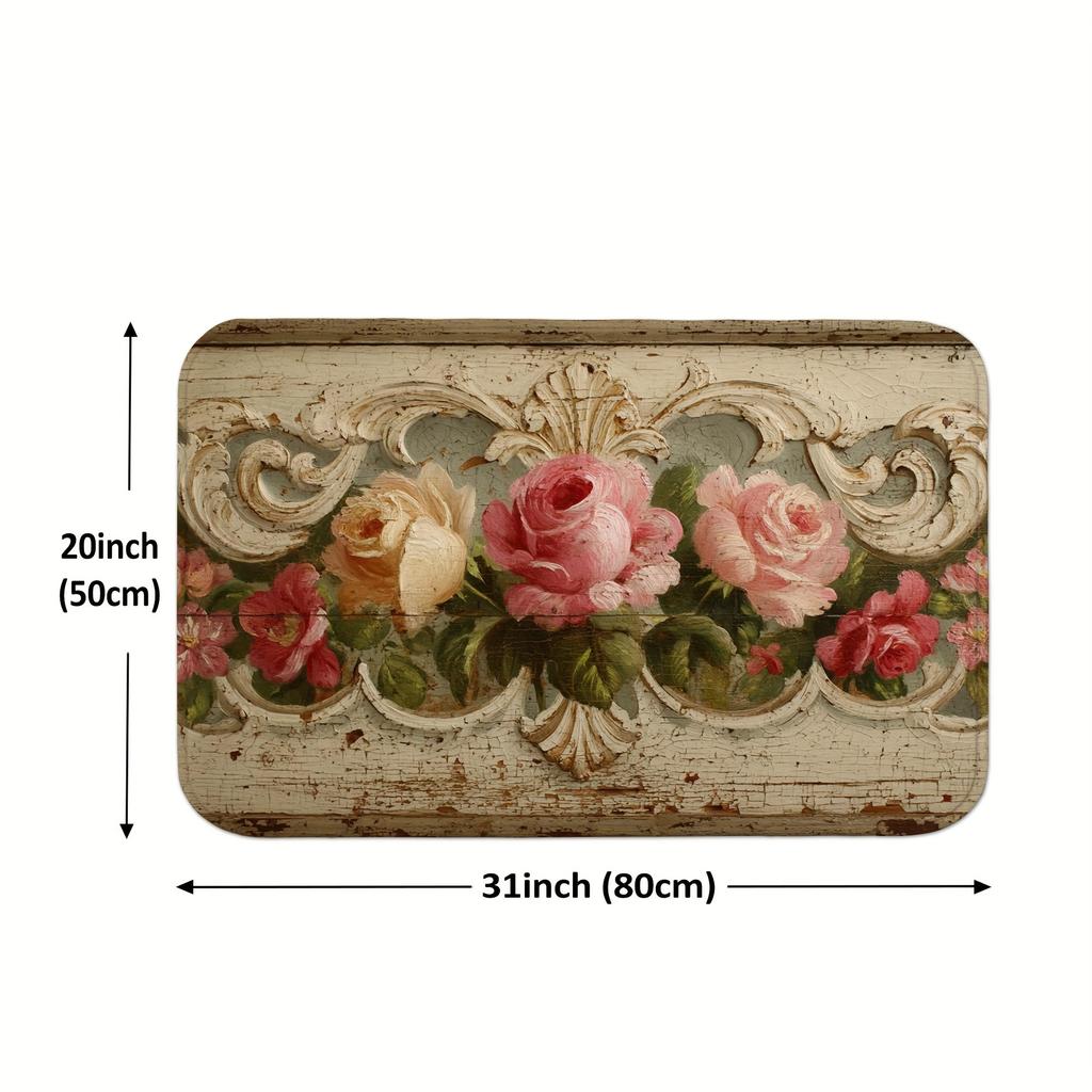 1 Stück Anti-Ermüdungs-Küchenteppiche, Vintage-Blumendruck, wasserdicht, rutschfest, dick gepolstert, Küchenmatte, strapazierfähig, bequeme Stehmatte für die Küche
