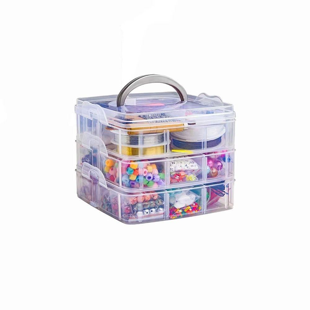 3-layers Plastic Storage Box Detachable Crafts Tool Case  Rings Jewelry Display