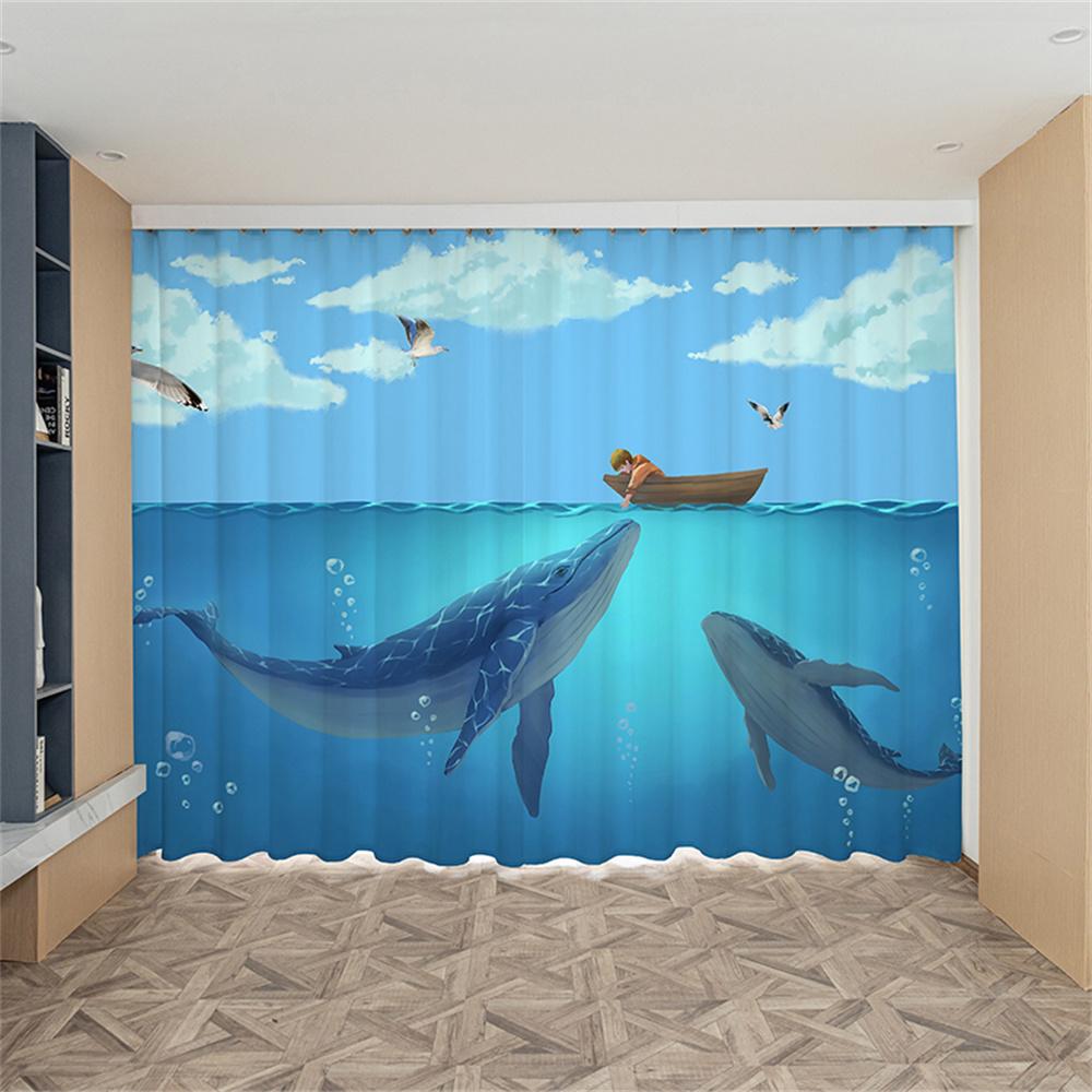 Cartoon Whale Cetacean Animal Ocean Rainbow Kids Window Curtains Blinds for Living Room Bedroom Kitchen Door Home Decor 2Pieces