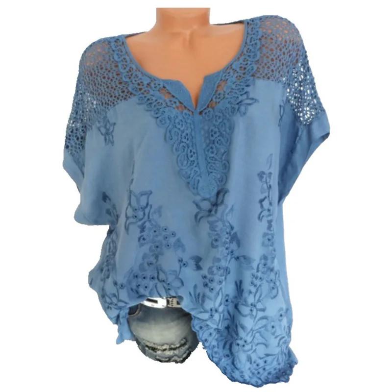Chemisiers et Hauts d'Été à Manches Courtes pour Dames Chemise Patchwork en Dentelle Blanche Lâche 4xl 5xl 6xl Hauts pour Dames Vêtements Décontractés