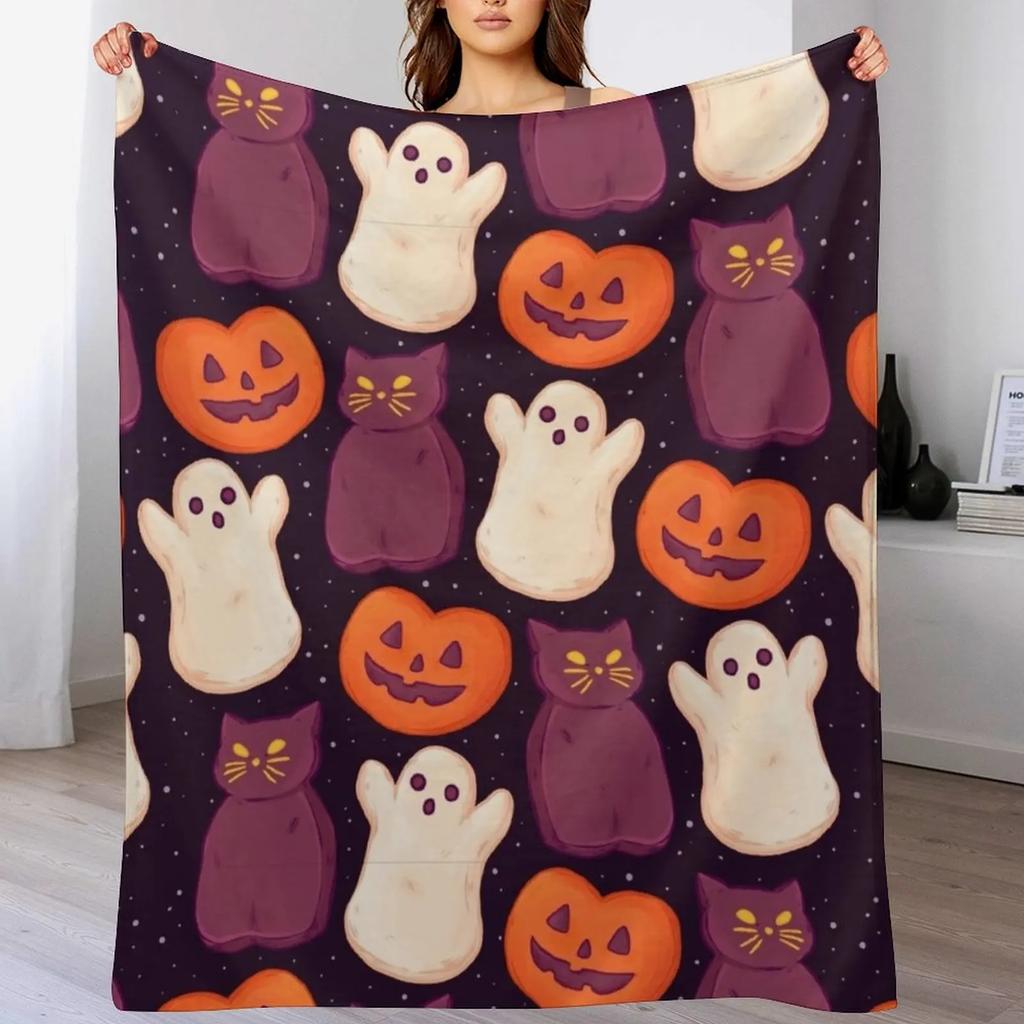 Halloween Marshmallows Dark Throw Blanket Soft Cozy Blanket for Pet Kids Adults