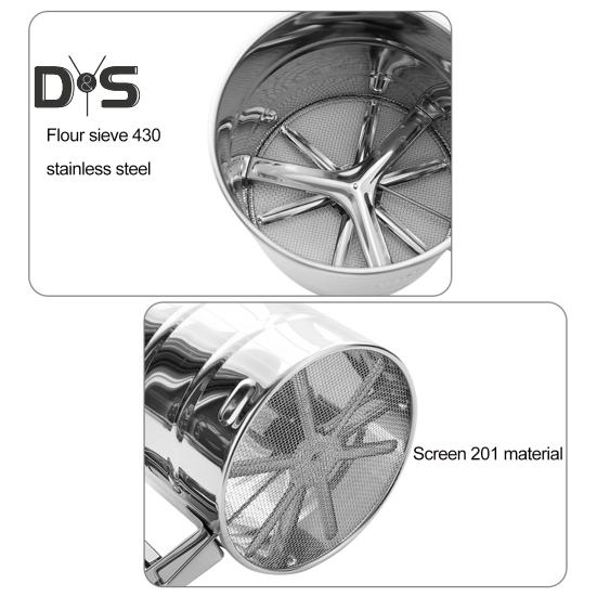 Síto na pečení mouky Dvouvrstvá Jemná síťovina Šejpačka na práškový cukr Prachovka Ruční síto z nerezové oceli Nástroje na pečení dortů Síto na mouku Kuchyňské potřeby