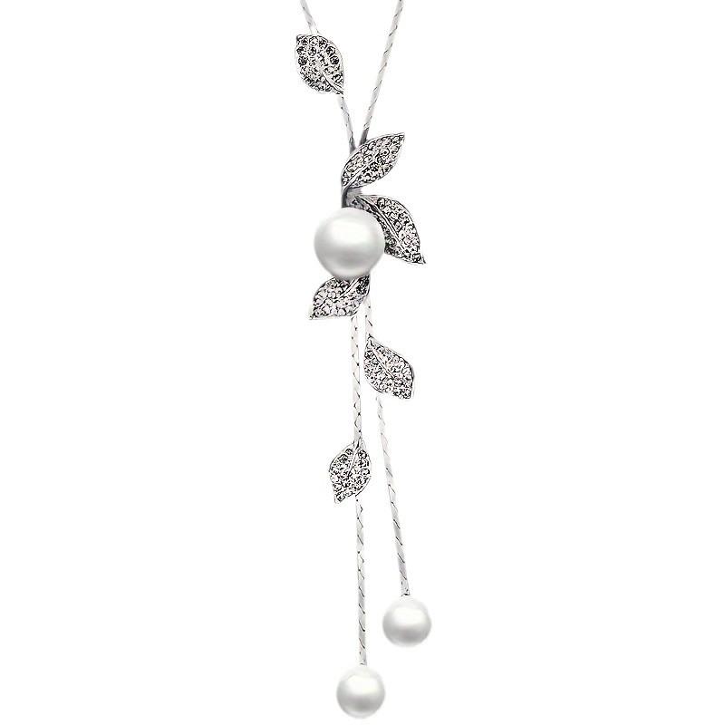 Trendy Korean Leaf & Pearl Tassel Sweater Chain Pendant for Women
