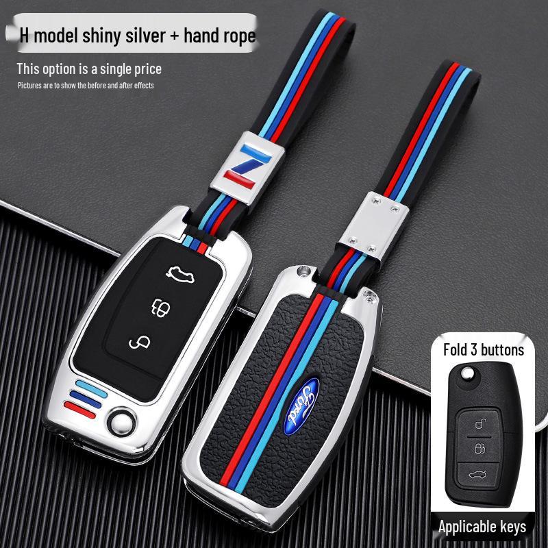 Ford Classic Focus Fiesta Key Cover - Car Protective Shell with Metal Buckle for Folding Key (Old Model & Ecosport)