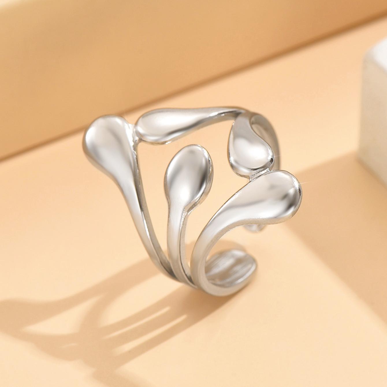 Elegant Women s Open Leaf Ring - Gold Plated Stainless Steel Jewelry