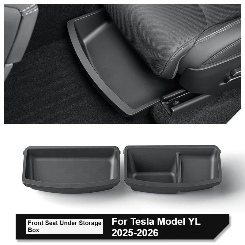 Under Seat Storage Box For Tesla 2026 Model YL 6-Seat TPE Drawer Front Rear Seat Lower Organizer Tray Car Interior Accessories