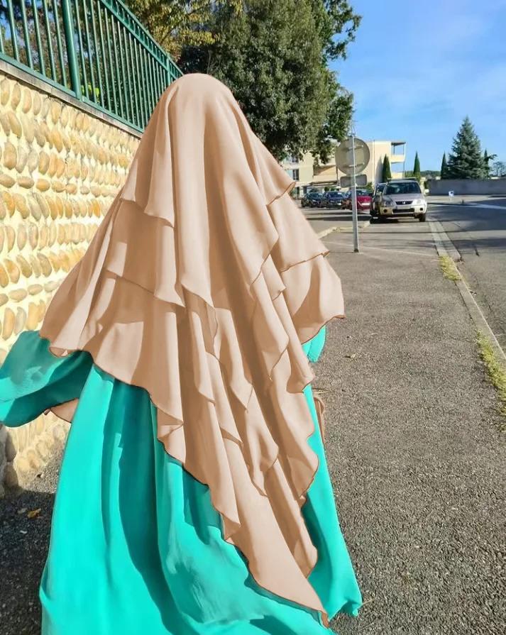 Long Khimar Hijab Scarf Wrap 2 Layers Crepe Voile Femme Musulman Muslim Fashion Ramadan Prayer Hijabs  Islamic Clothing