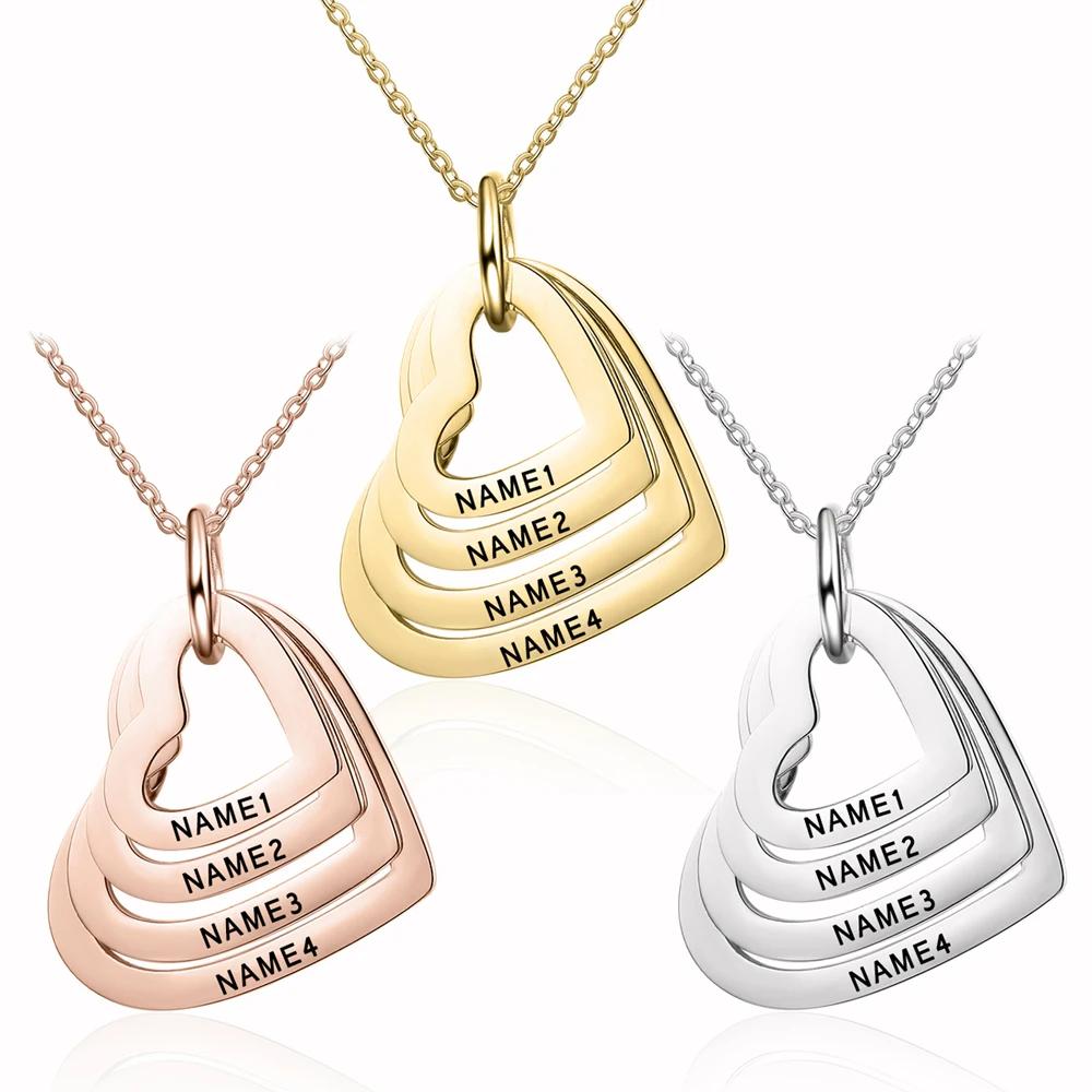 Custom Stainless Steel Engraved Necklace For Lover Family Gift Personalized Heart Pendant Jewelry