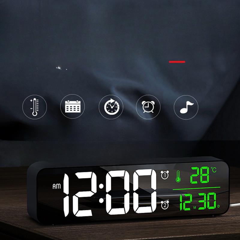 Digital Display LED Wall Clock Two Sets of Alarm Clocks on The Table