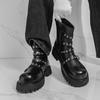 Mens Chunky Sole Chelsea Boots With Side Zipper Round Toe Mid-Heel Ankle Winter Casual Wear