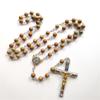 Church Yoga Wood Grain Stone Cross Rosary Necklace Bead Chain Pendant Ornaments for Home Church Yoga Room Decorations