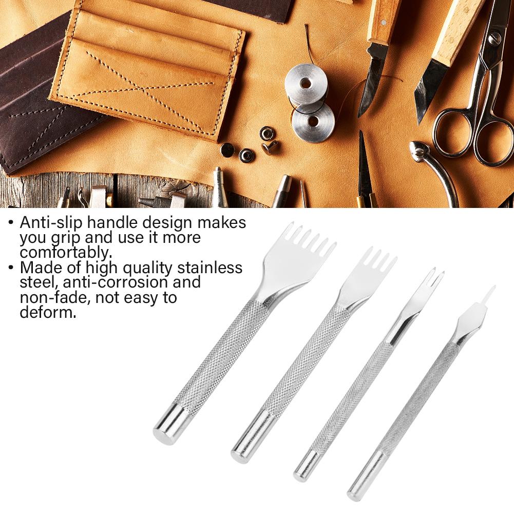 4PCS Leather Craft Hole Punch Stitching Tools 1 2 4 6 Prong Spacing for Sewing Chisel Set Kits