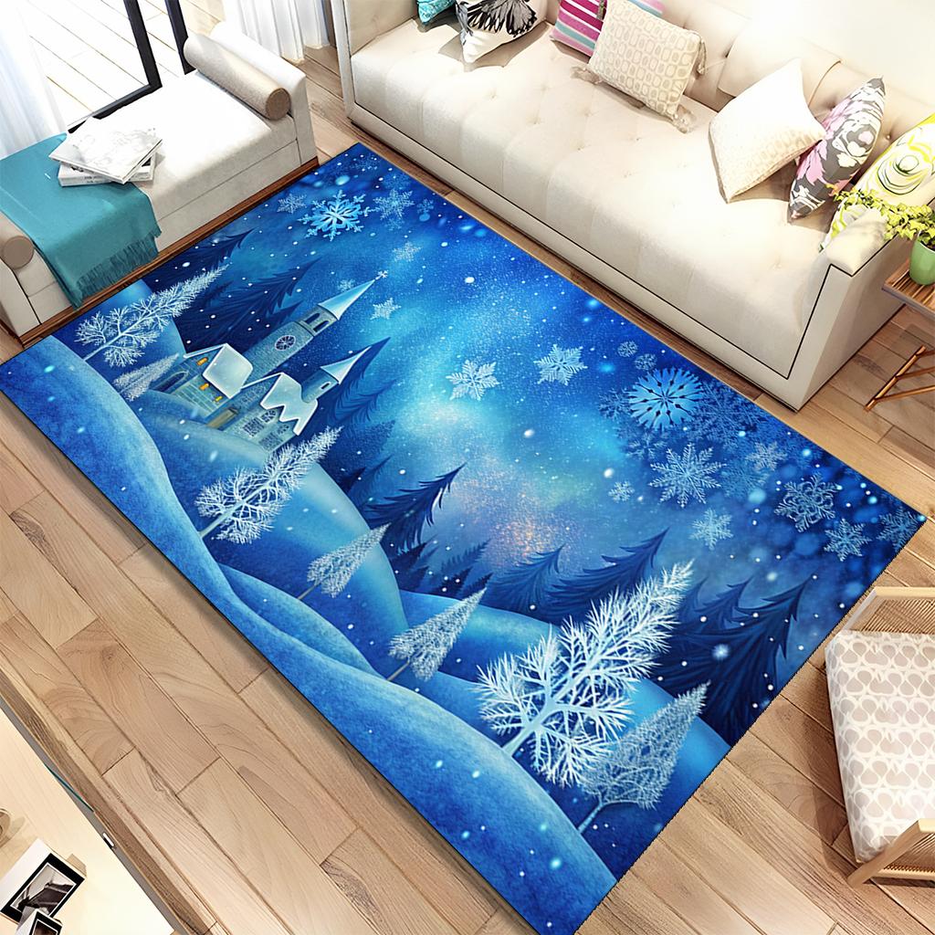 Cute Santa Claus Cartoon Merry Christmas Tree Festival Gift Carpet Rug for Living Room Bedroom Home Sofa Decoration,Non-slip