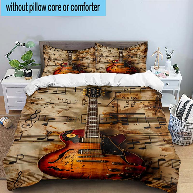 Guitar Notes Harmony 3pcs Bedding,Including 1pc Duvet Cover And 2pcs Pillowcases Perfect for Christmas,Ideal for Bedroom, Dormitory