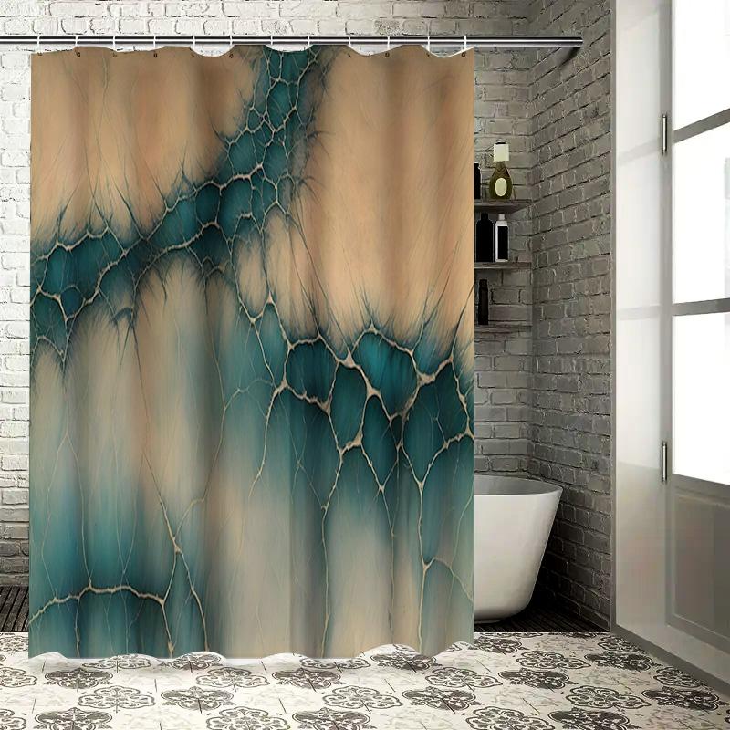 

Unique Bathroom DecorBlue Green Marble Print Shower Curtain for Home Bathing Room Decoration Waterproof Fabric with Rod Pocket-S 90x180cm
