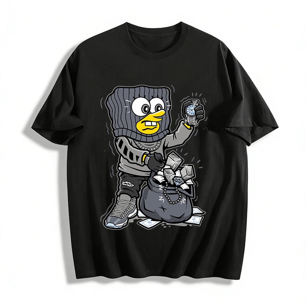 SpongeBob Robber Print Trendy Hoodie Unisex Streetwear Loose Top Pure cotton T-shirt XXS
