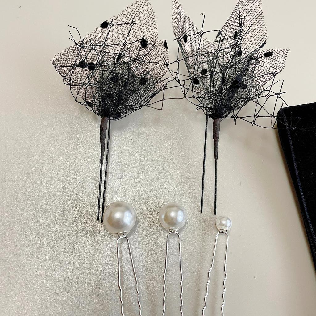 Velvet Pearl and Dotted Tulle Hair Accessory for Japanese and Other Bridal and Wedding Ribbon, Pin, Clothing, Coming-of-age Ceremonies, Weddings,