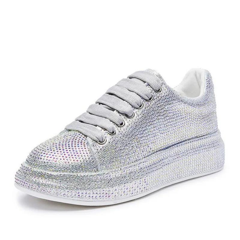 2025 Autumn Leather Women Shoes New Style Fashion Pink Platform Shoes Ins Platforms Sneakers Tide Shine Bling Rhinestone Shoes