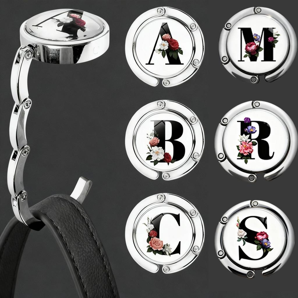 Foldable Bag Hanger Hook Purse Hook Handbag Hanger Table Hook Holder With Personalized Letter A-Z, Portable Table Hook For Women