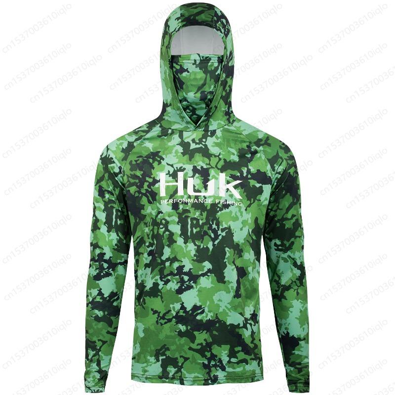 HUK Fishing Shirts Mask Neck Hoodie Clothing Men Long Sleeve Fishing Clothes UV Protection Anti Mosquito Fishing Jersey