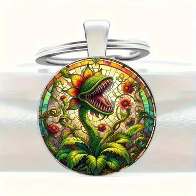 Round Glass Alloy Keychain Pendant