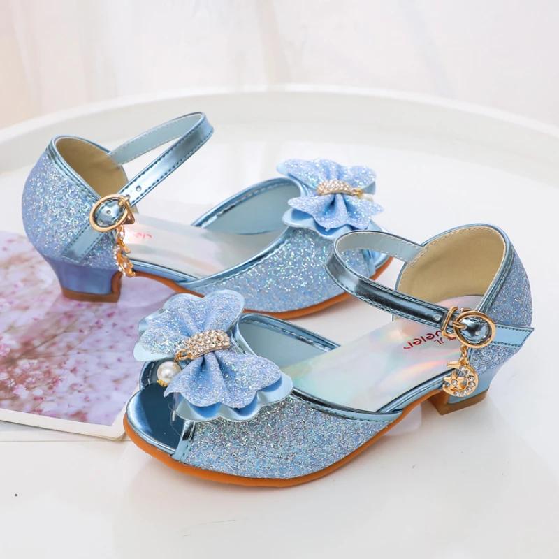 Frühling Herbst Mädchen Lederschuhe Mary Jane Mode Glitzer Schleife Kinder Prinzessin Einzelne Schuhe Pailletten Kinder High-Heels Sandalen