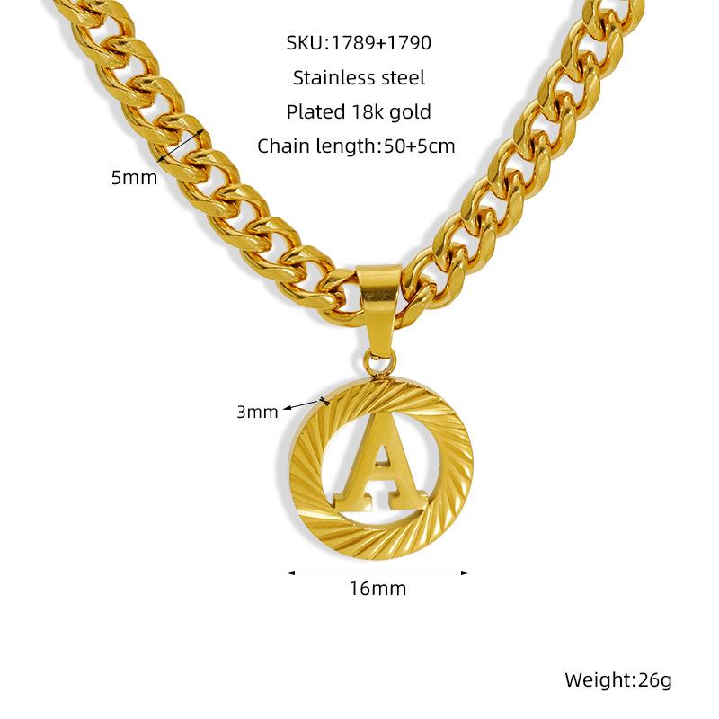 2026 Hollow Round 26 English Letter Necklace European and American INS Style Niche Design Pendant Female 50+5CM