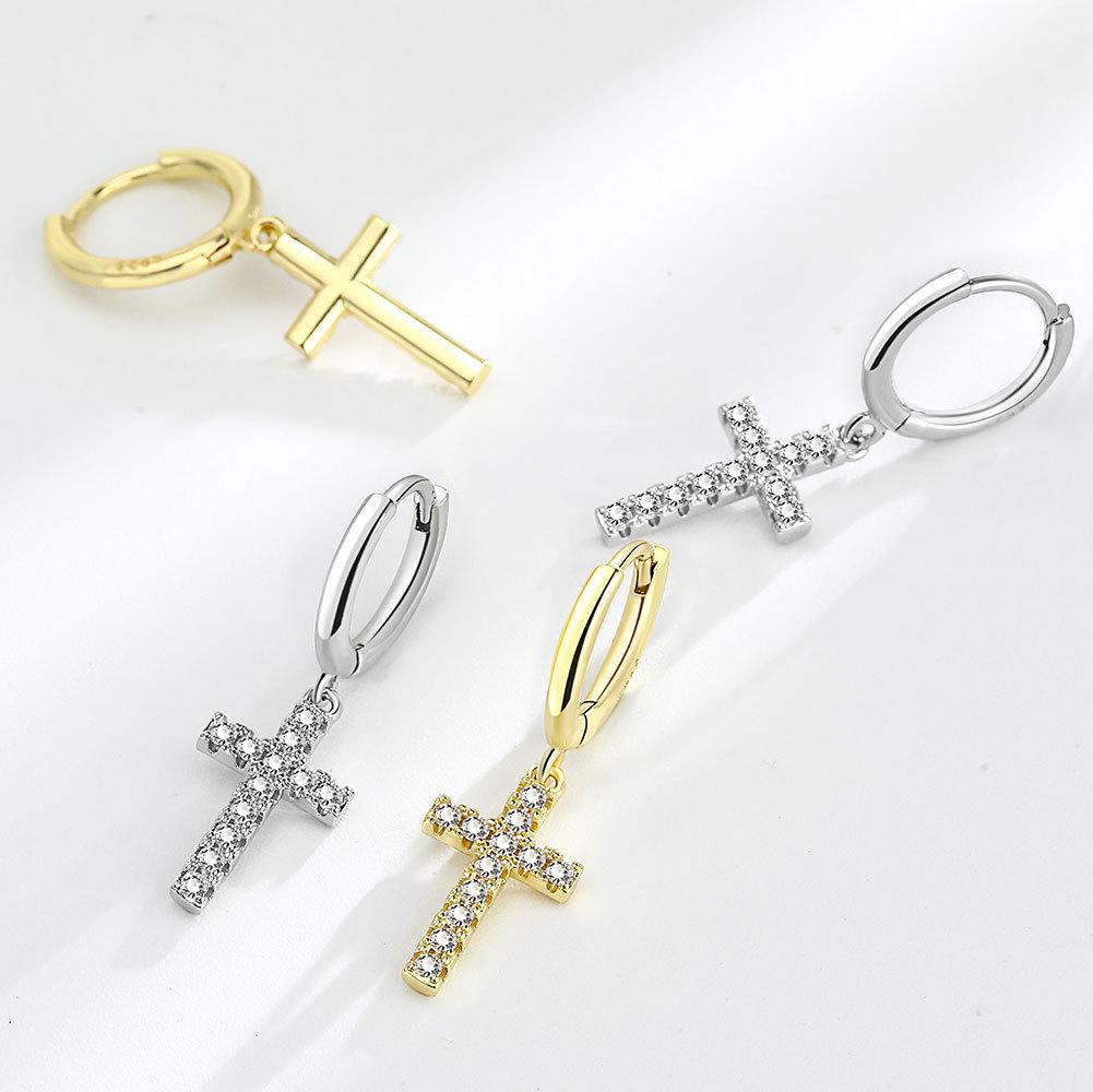 Light Luxury Rhinestone Cross Huggie Earrings Elegant Fashion Jewelry For Women Stylish Dainty Hoop Ear Clips