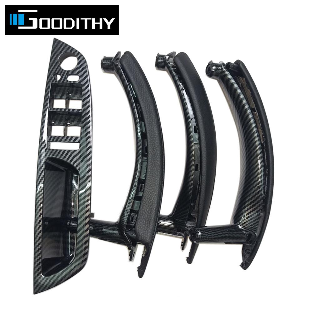 LHD Car Interior Door Carbon Fiber Pull Handle Armrest Cover Trim For BMW X5 X6 E70 E71 2007-2013