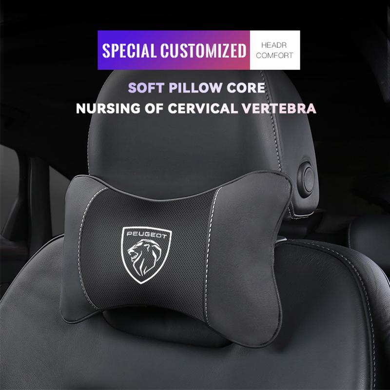For Peugeot 408 4008 308 3008 5008 508 205 206 207 208 301 307 106 107 1Pcs Car Seat Headrest Auto Logo Neck Pillow Accessories