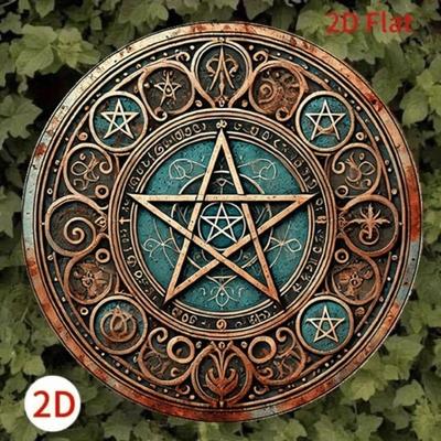 Vintage Metall Wiccan Pentagram Tecken Snidad Cirkel Plakett Hem Altare Dekoration Gotisk Väggkonst
