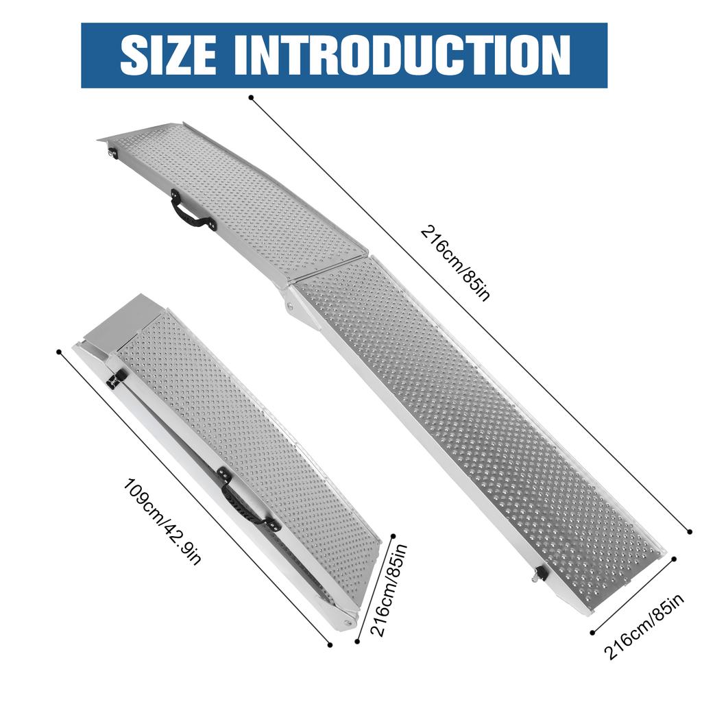 2Pcs 85inch Aluminum Folding Loading Ramps with Handle Foldable Truck Loading Ramps for Motorcycles Lawn Mowers UTVs and More