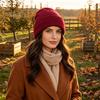 Comfortable Hiking Head Gear Satin Lined Knit Hat for Women, Winter Warm Soft Beanies, Fashion Stretchy Breathable Headwear Frizz-free Hair