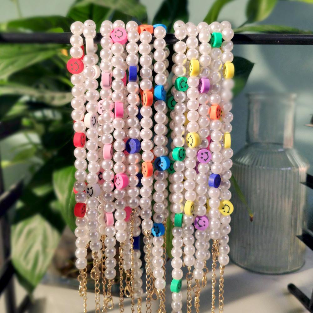 Pop Persönlichkeit Einfaches lächelndes Gesicht Perlenkette Mode Mädchen Lächelndes Gesicht Halskette