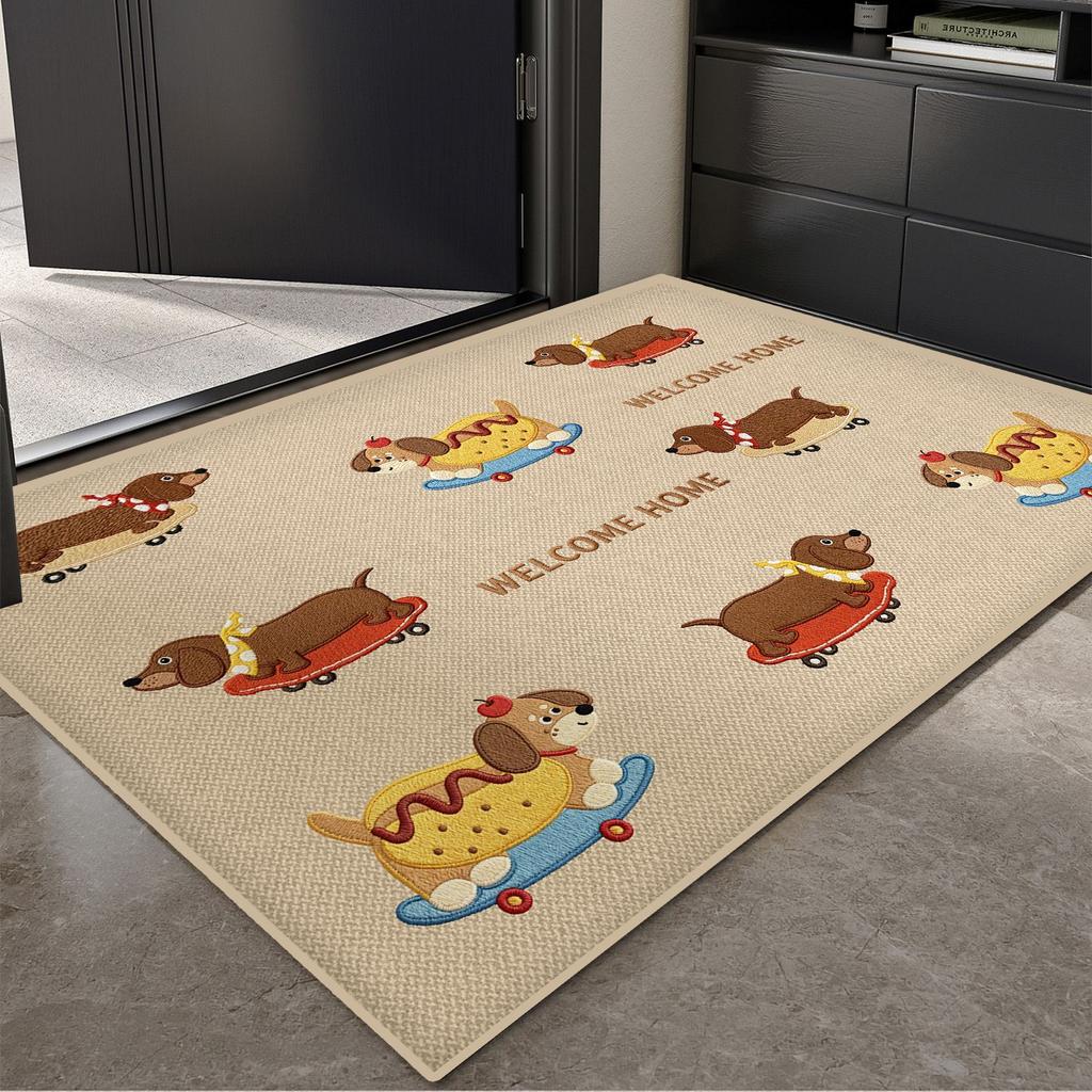 Cute Cartoon Dog Skateboard Welcome Home Door Mat Carpet Rug for Entryway Indoor Home Decoration Floor Mat with Animal Pattern