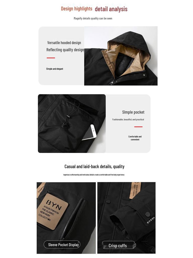Men's Plus Size 2023 Trendy Mid-Length Cotton Jacket - Winter Warm Hooded Korean Style Workwear
