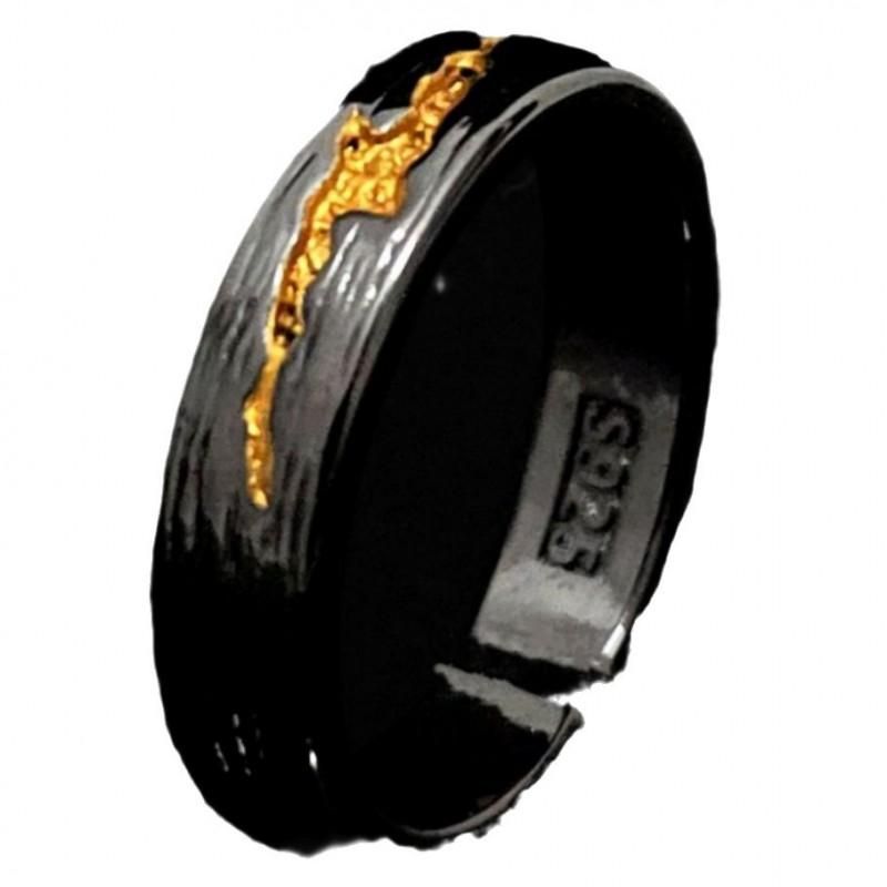Minimalist Black Oxidized Geometric Ring With Eight-Point Star Design Adjustable Unisex Couple Jewelry