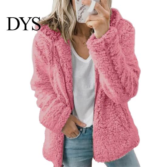 Women Cozy Zip-up Coat Winter Sherpa Fleece Short Jacket Hooded Zipper Cardigan Lightweight Zippered Warm Casual Solid Plush Windproof for Fall