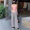 Summer Striped High-Waist Drawstring Wide-Leg Pants for Women - Casual Loose Slimming Lazy Relaxed Thin Trousers
