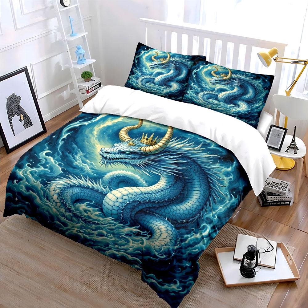 Majestic Dragon Art Decor Set Bedding Set with 1 Duvet Cover 2 Pillowcases Single Double King Queen, Gift