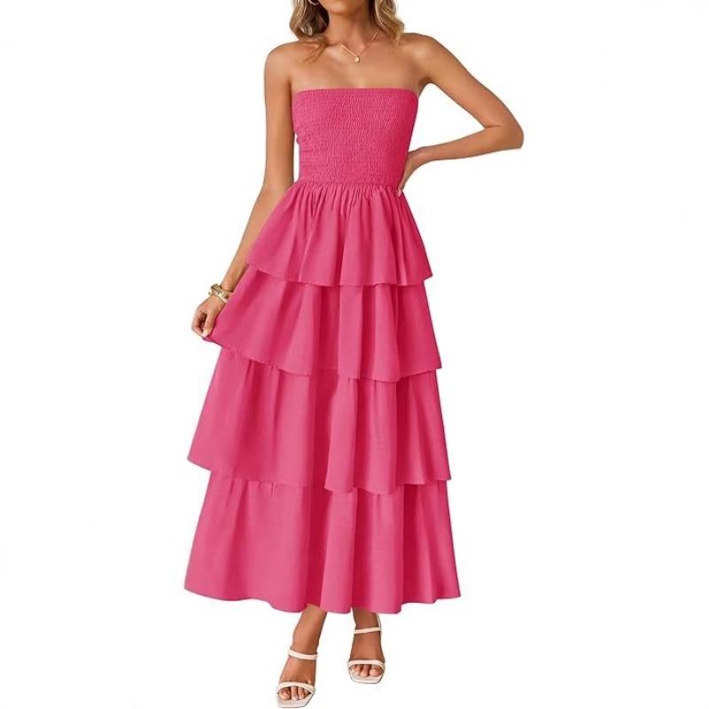 Women's Explosive Sleeveless Off-the-shoulder Pleated Layered Tube Top Long Vest Skirt