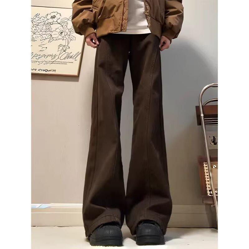 Maillard brown overalls men's loose high street cleanfit straight jeans trendy new casual pants