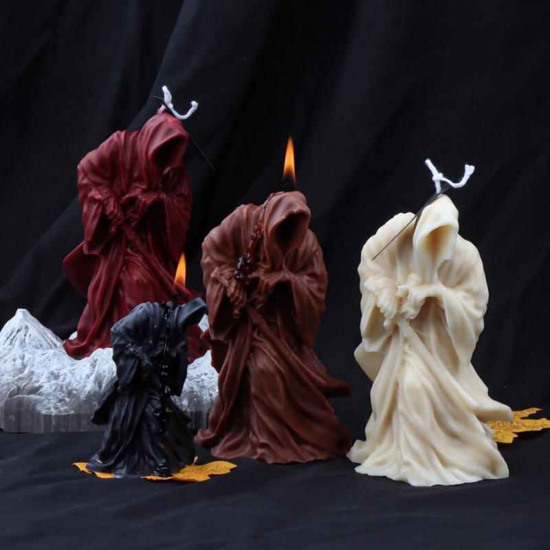 1pc Halloween Draw The Knife Death Silicone Candle Mold DIY Handmade Aromatherapy Gothic Terror Skull Candle Plaster Soy Wax Soap