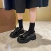  Thick sole wide fat feet small leather shoes thick heel laceup college style large size women's shoes 