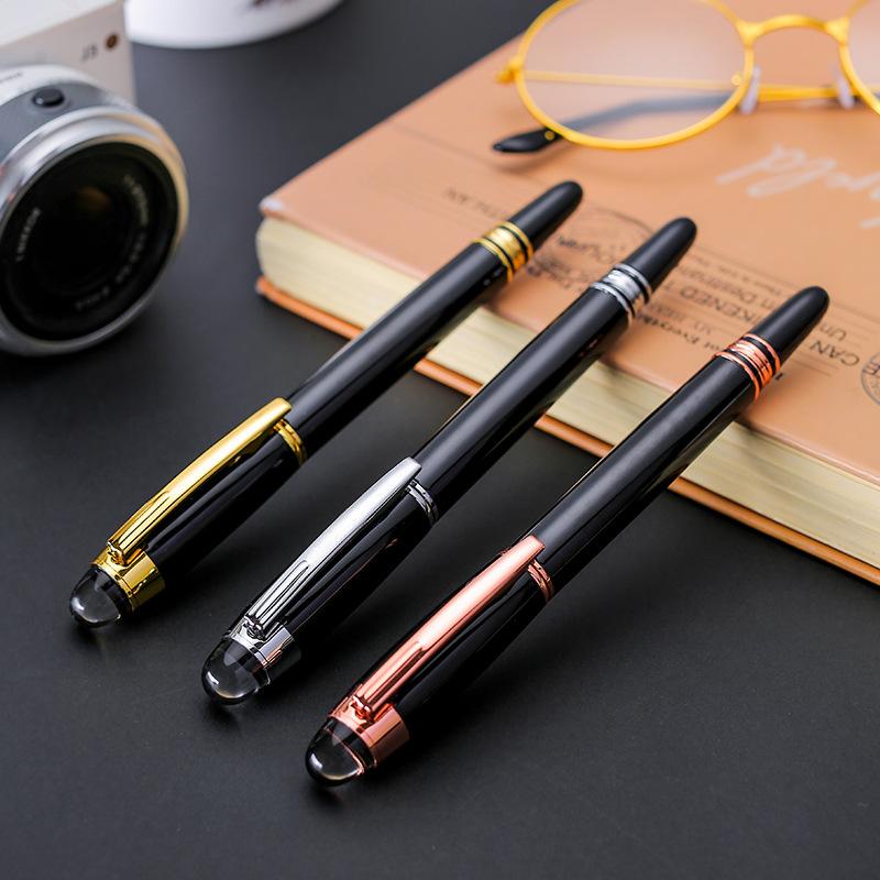 Insert Metal Signature Pen Business Gift Ballpoint Pen Rotating Pen Cap Crystal Head Top Black Ink Logo Printing