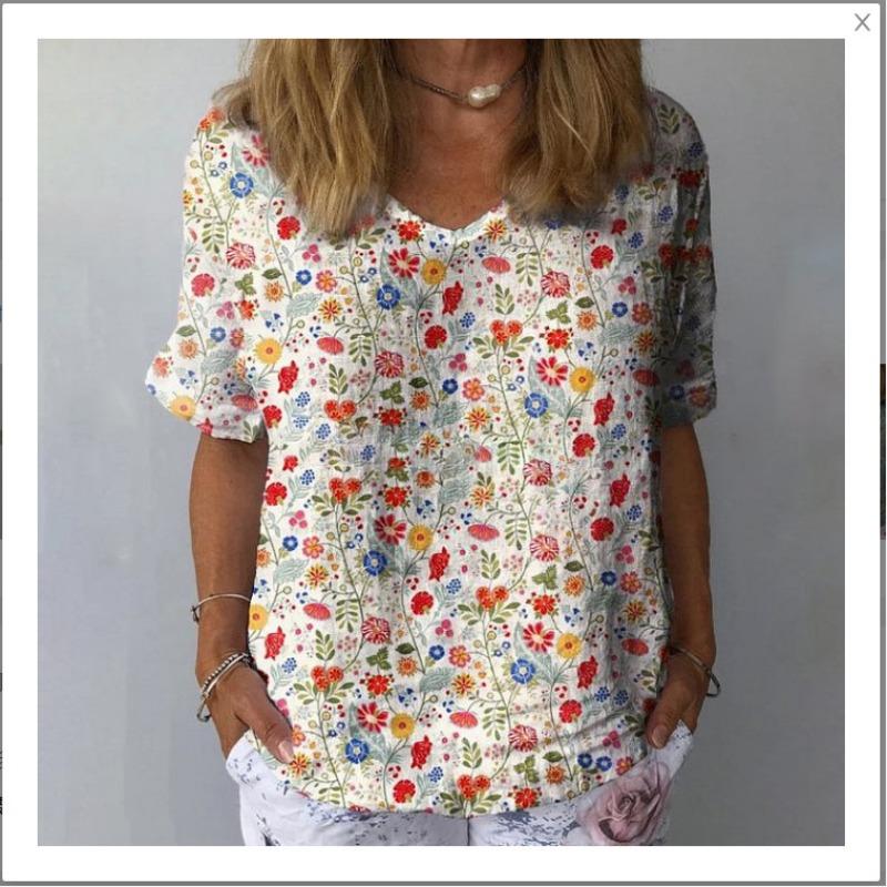 Spring and Summer New 3D Digital Printed Loose Sloping Neck Women's T-shirt