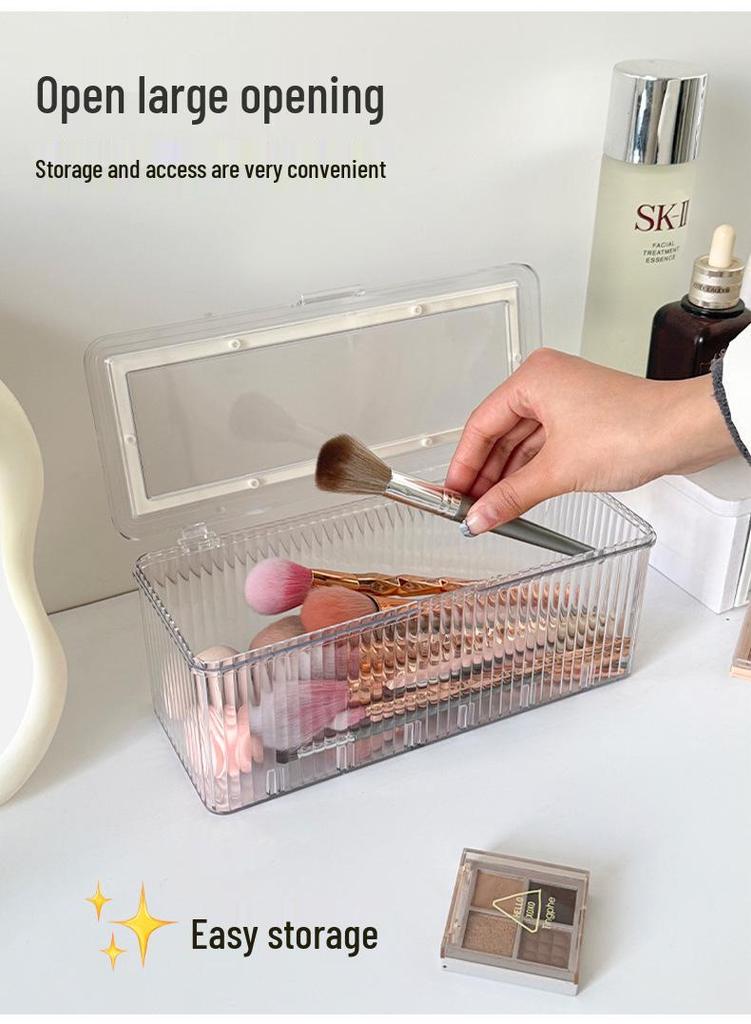 Transparent Dustproof Makeup Brush Storage Box with Lid - Large Capacity Vanity Organizer