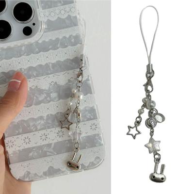 Stylish Heart Phone Chain Ornament Beaded Cellphone Pendant Phone Lanyard Bag Charm for Fashionable Individuals
